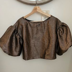 DO + BE Bronze Puff Sleeve Crop Top NWT